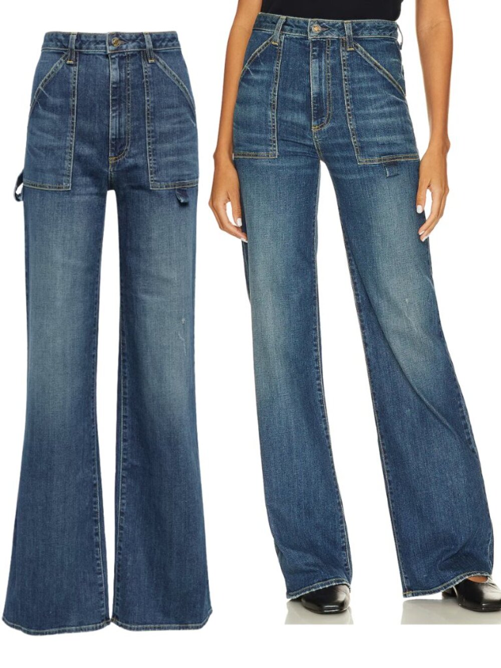 Nili Lotan Quentin Jean Classic Wash Mid Rise Wide Leg Carpenter Denim Sz 29
